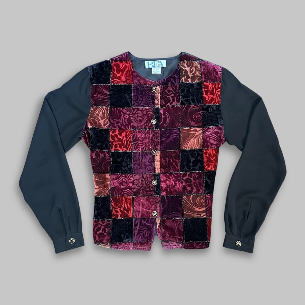 Vintage BFA Classics Women’s Velvet Patchwork Blouse - Size 12